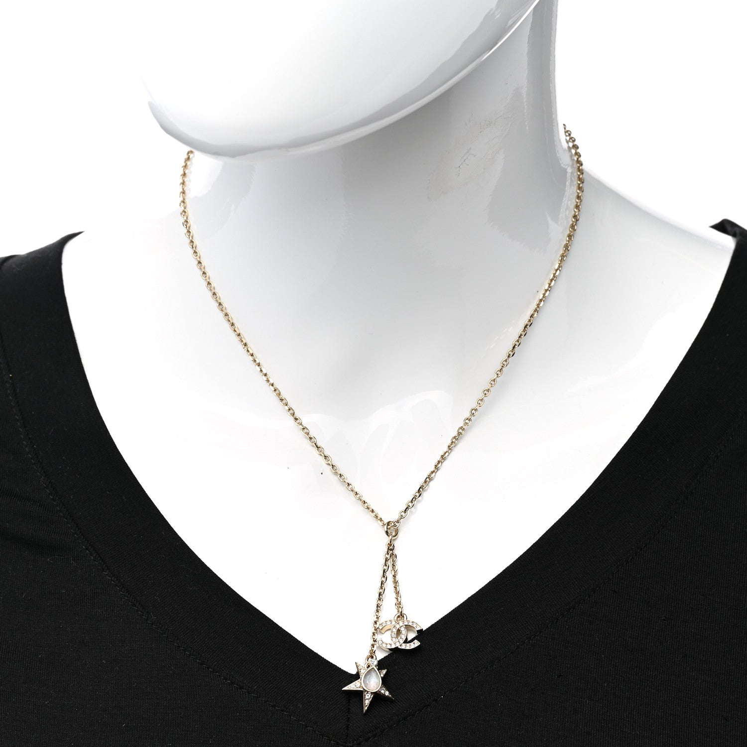 Chanel Crystal CC Star Necklace Gold Pink Blue 2 of 6
