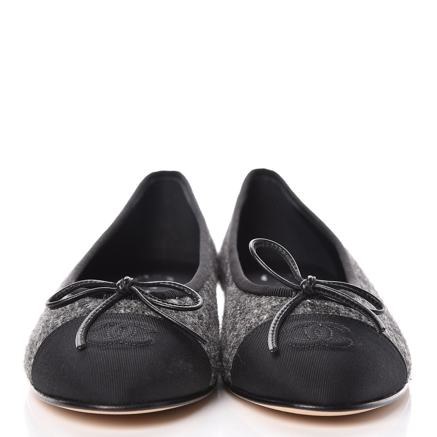 Tweed Grosgrain Cap Toe Ballerina Flats 37.5 Dark Grey Black