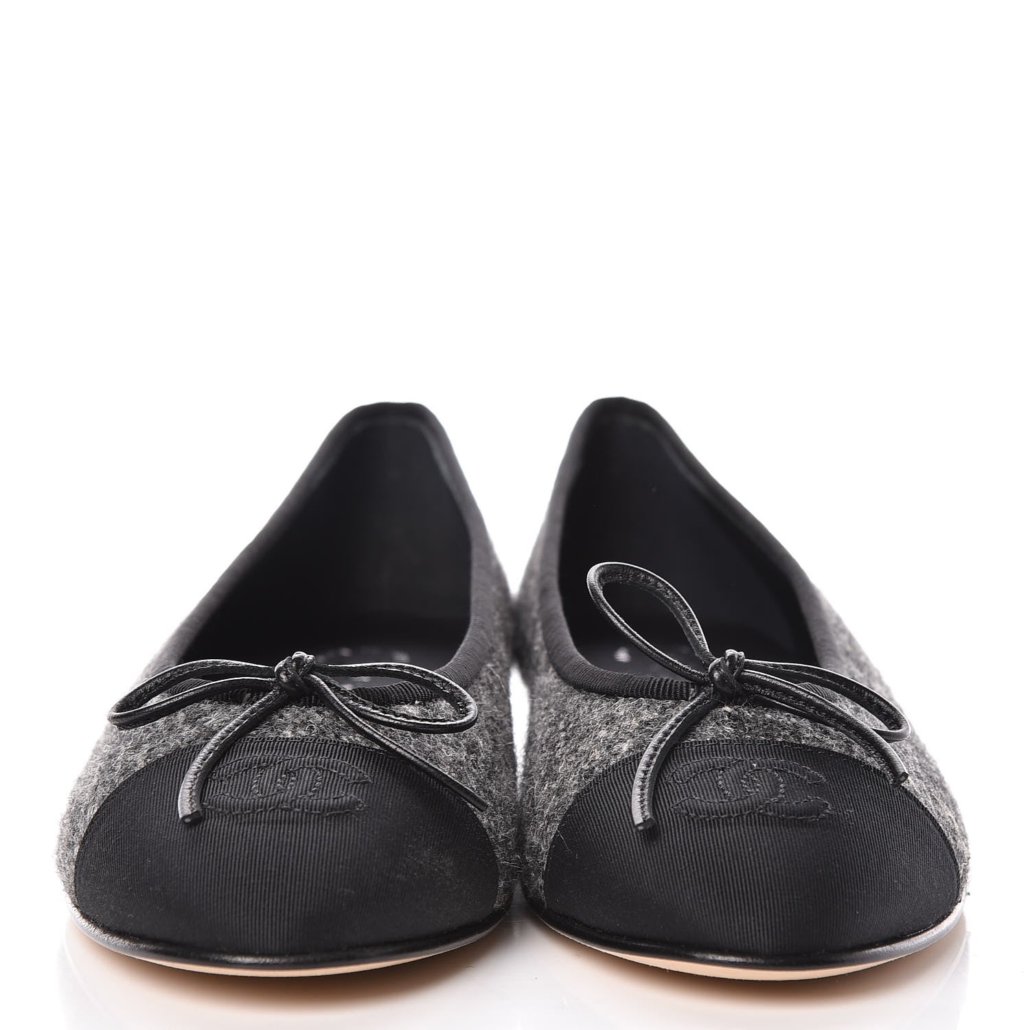 Chanel Tweed Grosgrain Cap Toe Ballerina Flats 37.5 Dark Grey Black 2 of 13