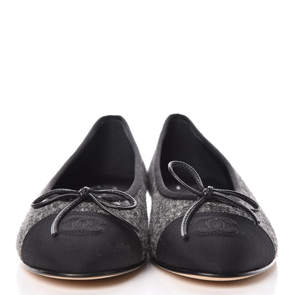 Chanel Tweed Grosgrain Cap Toe Ballerina Flats 37.5 Dark Grey Black 2 of 13