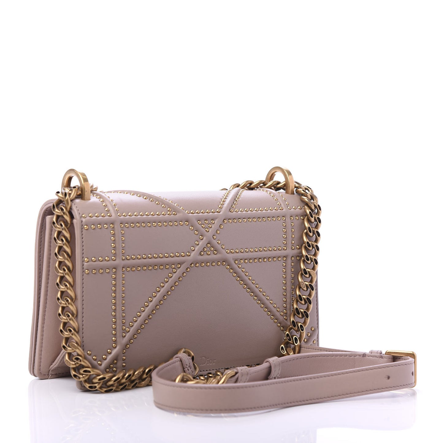 Lambskin Studded Small Diorama Flap Bag Nude