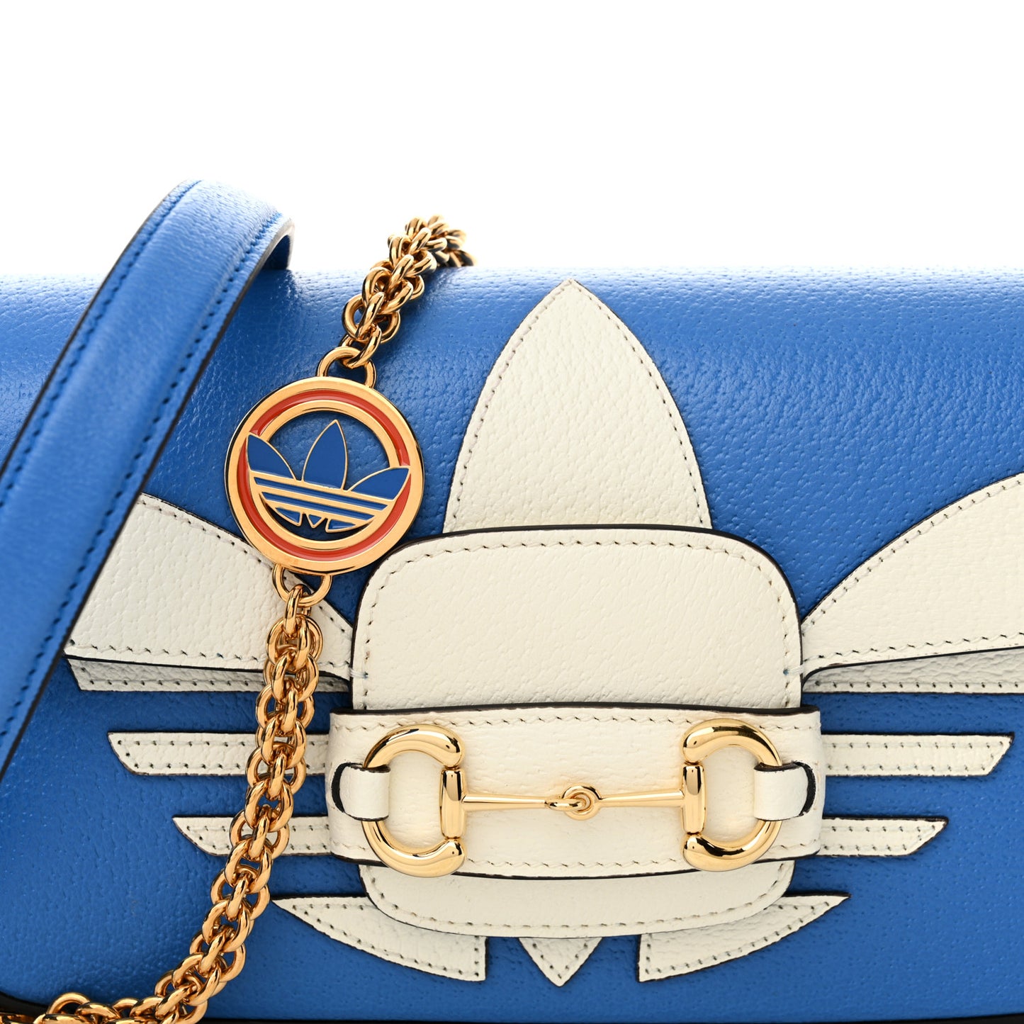 X ADIDAS Textured Dollar Calfskin Web Trefoil Mini Horsebit 1955 Shoulder Bag Blue Off Blue Off White Multi