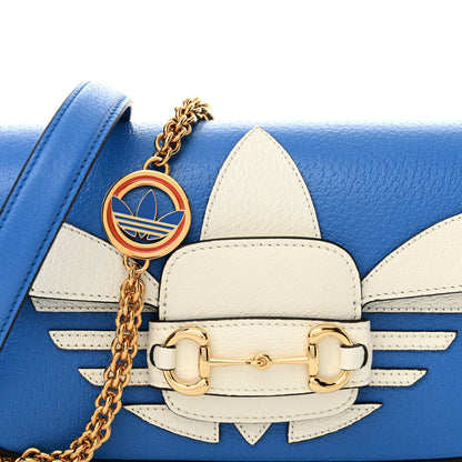 Gucci X ADIDAS Textured Dollar Calfskin Web Trefoil Mini Horsebit 1955 Shoulder Bag Blue Off Blue Off White Multi 8 of 10