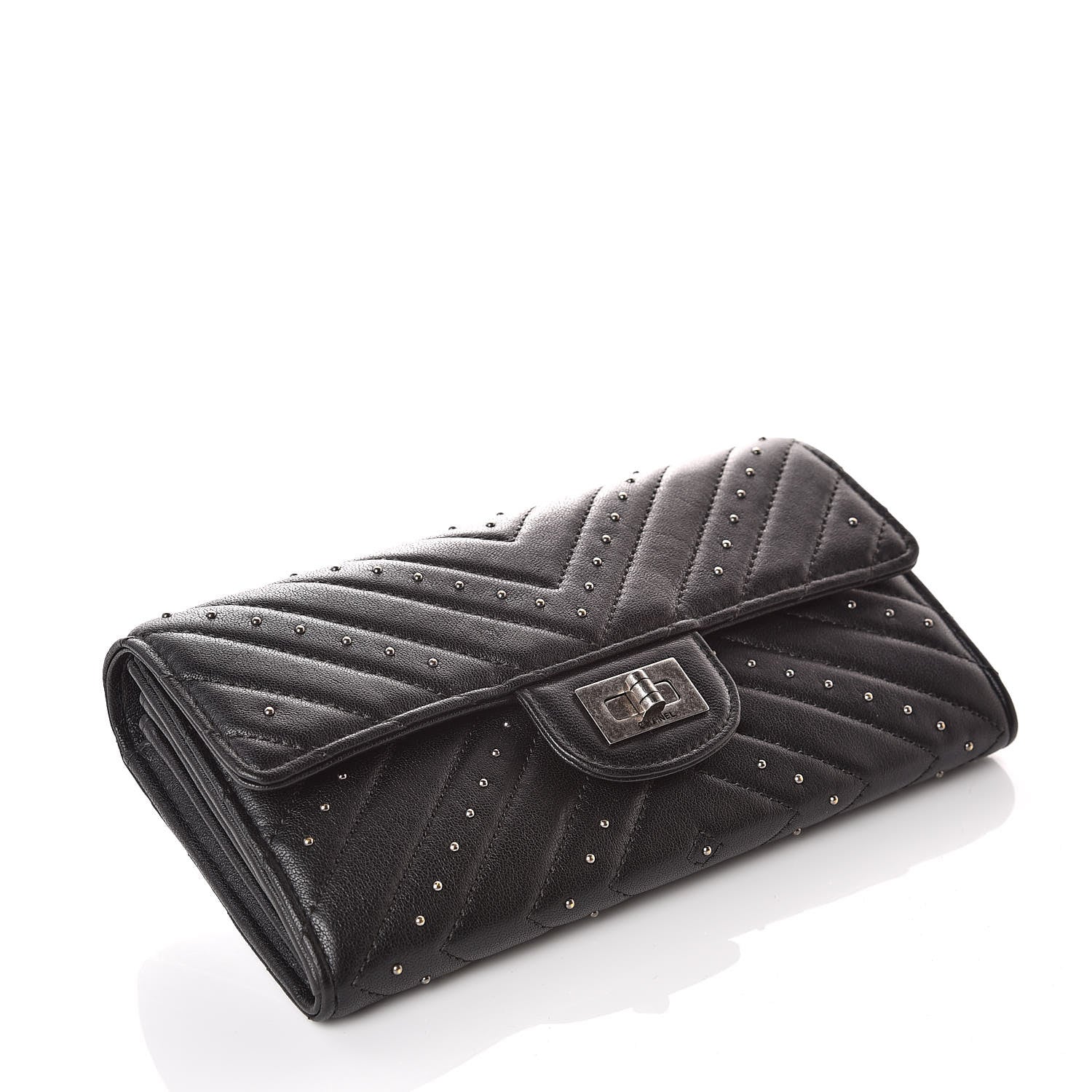 Chanel Sheepskin Chevron Quilted Studded Reissue Flap Wallet Black 4 of 10