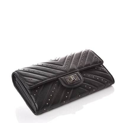 Chanel Sheepskin Chevron Quilted Studded Reissue Flap Wallet Black 4 of 10