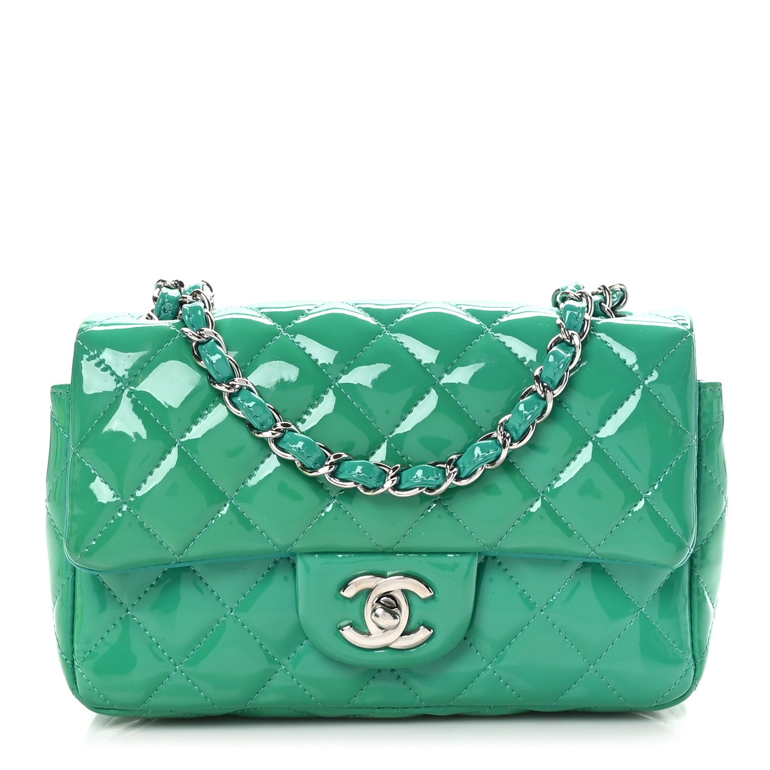 Chanel Patent Calfskin Quilted Mini Rectangular Flap Green 1 of 11