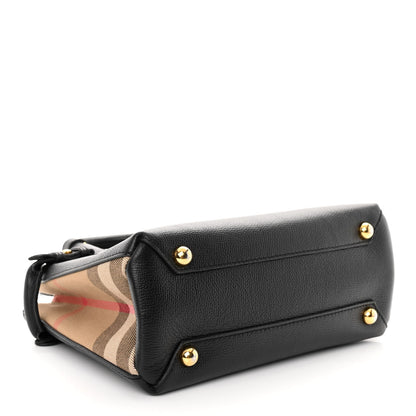 Burberry Grainy Calfskin House Check Small Banner Tote Black 4 of 9