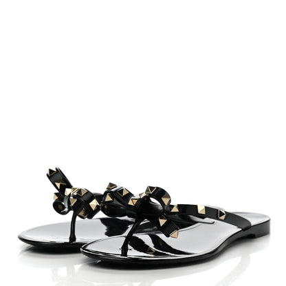 Valentino Garavani PVC Jelly Rockstud Bow Thong Sandals 39 Black 3 of 8