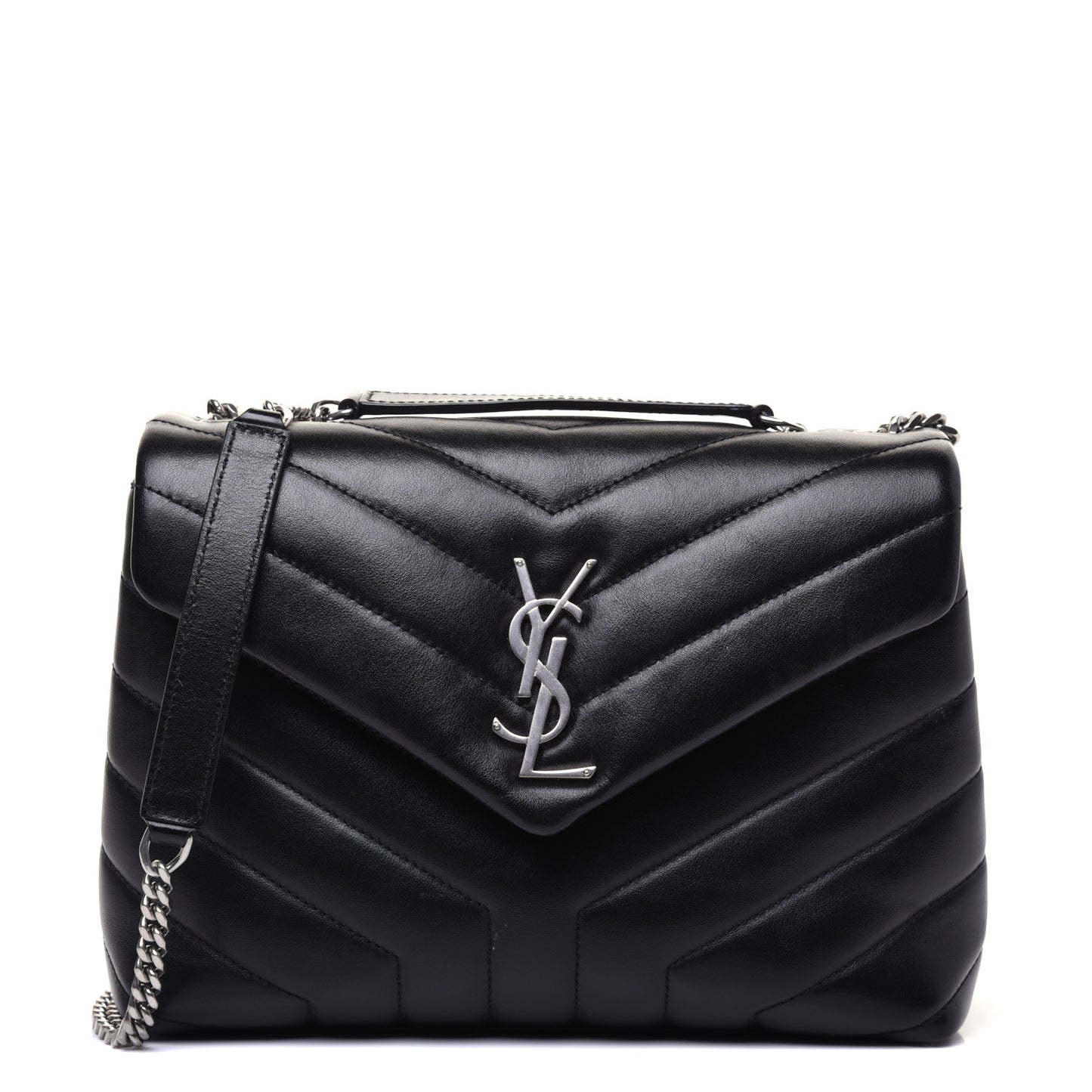 Calfskin Y Quilted Monogram Small Loulou Chain Satchel Black