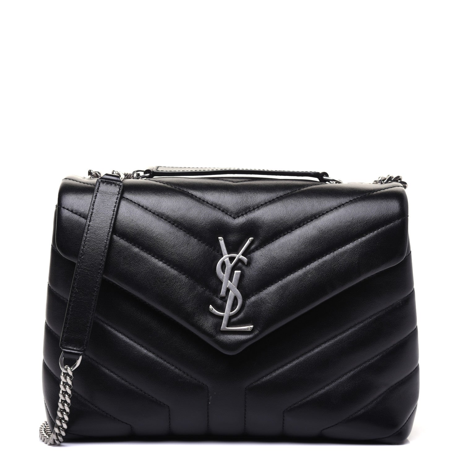 Saint Laurent Calfskin Y Quilted Monogram Small Loulou Chain Satchel Black 1 of 19