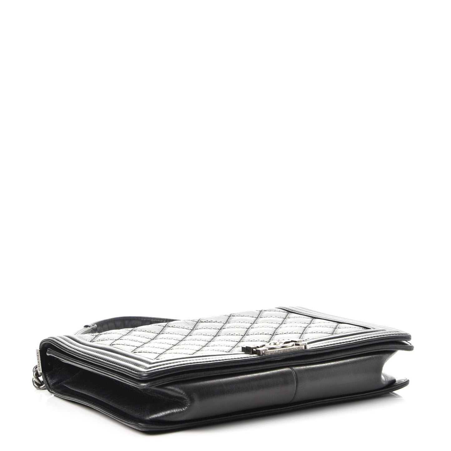 Calfskin Embossed Stitch Large Boy Flap Black
