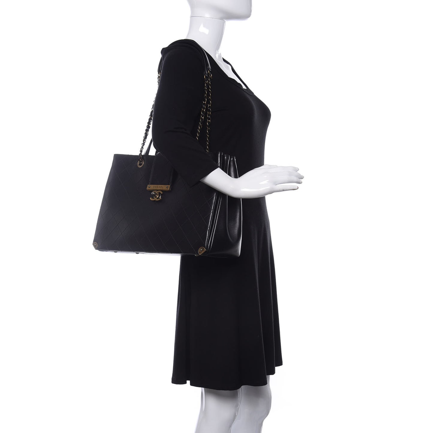 Lambskin Stitched Large Around The Corner Shopping Tote Black
