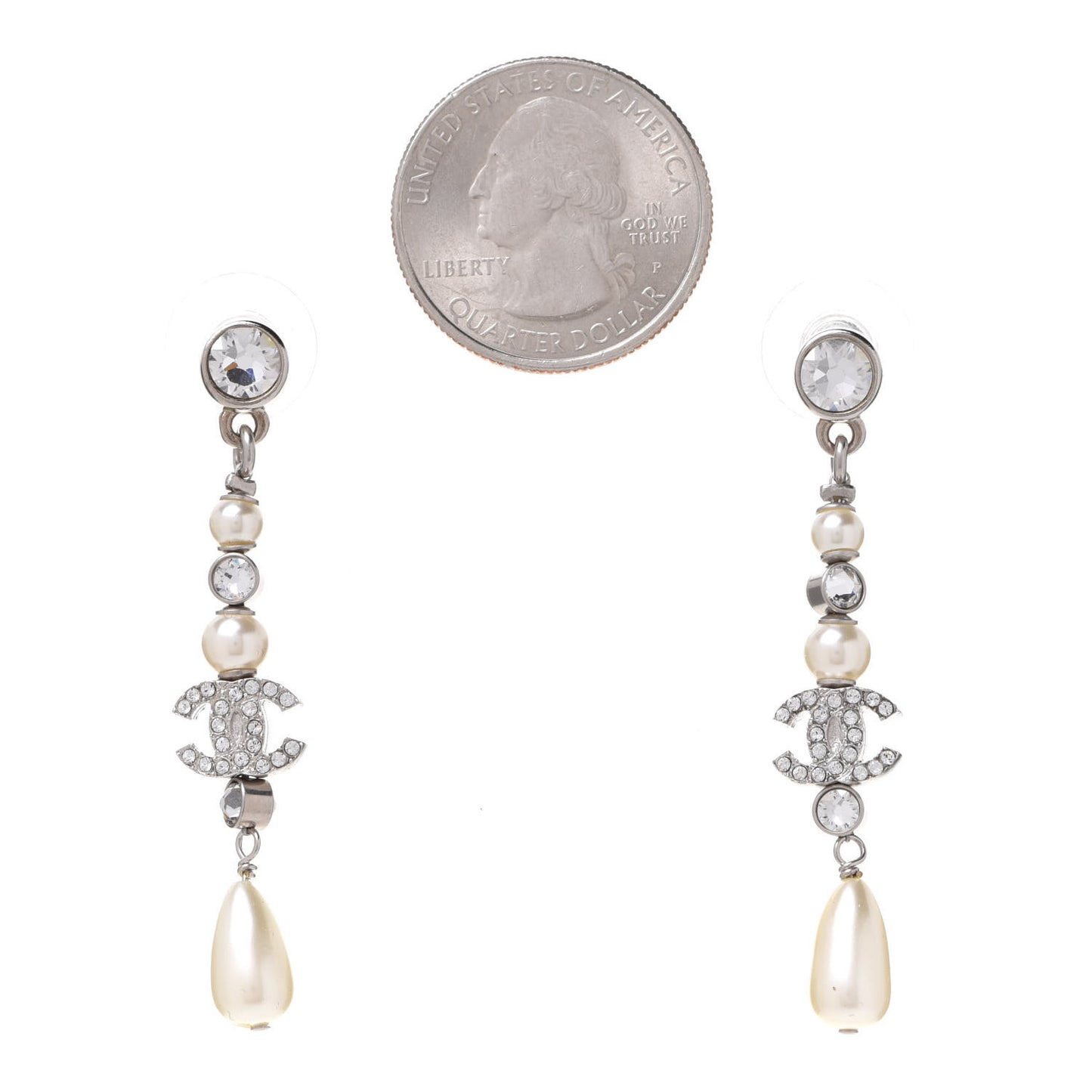 Crystal Pearl CC Drop Earring Silver