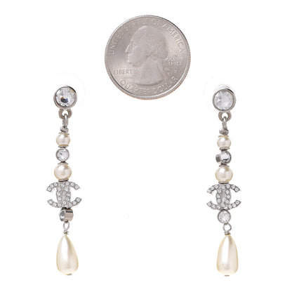 Chanel Crystal Pearl CC Drop Earring Silver 2 of 5