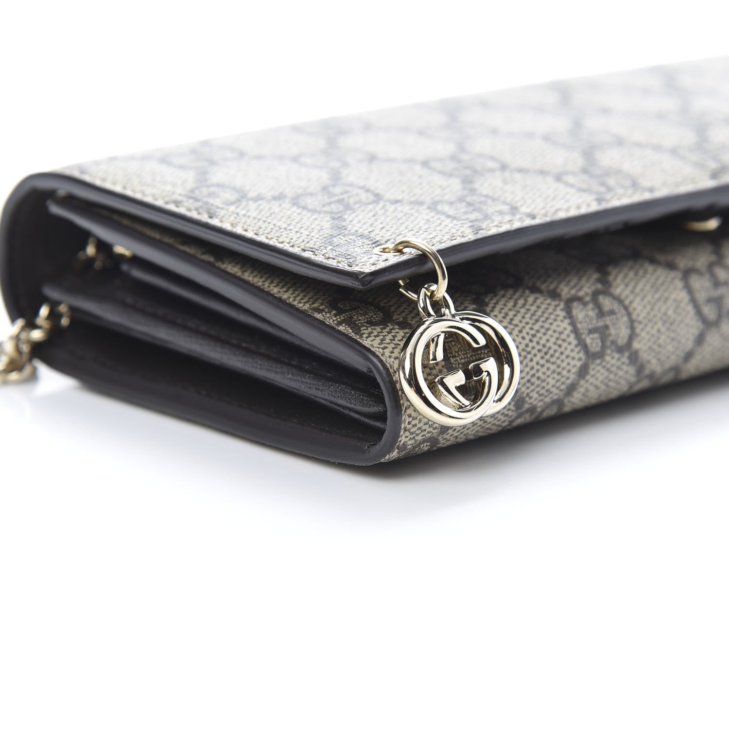 Gucci GG Supreme Monogram GG Pierce Chain Clutch Wallet Beige Ebony Black 9 of 11