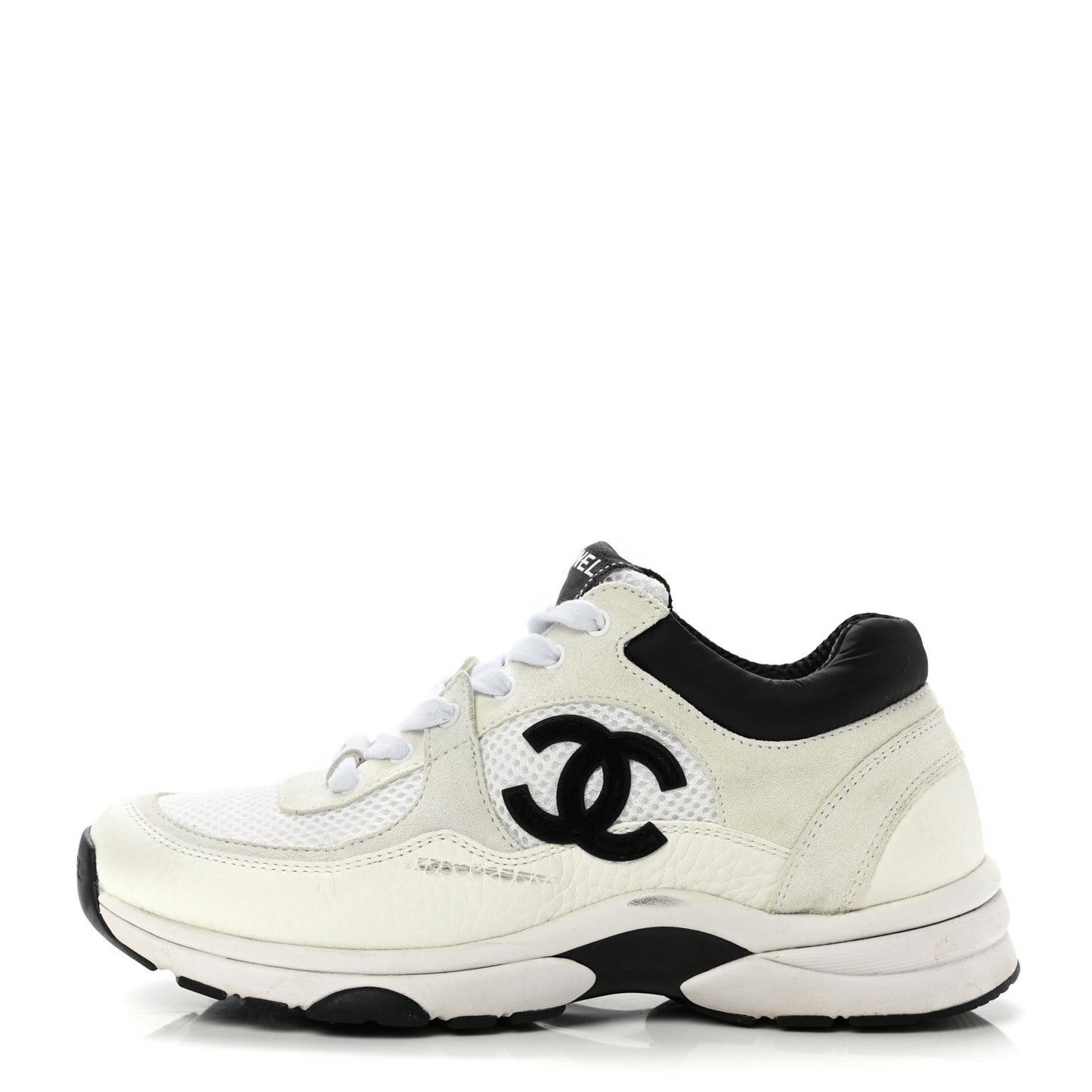 Mesh Suede Calfskin Grained Calfskin Womens CC Sneakers 36 White Black