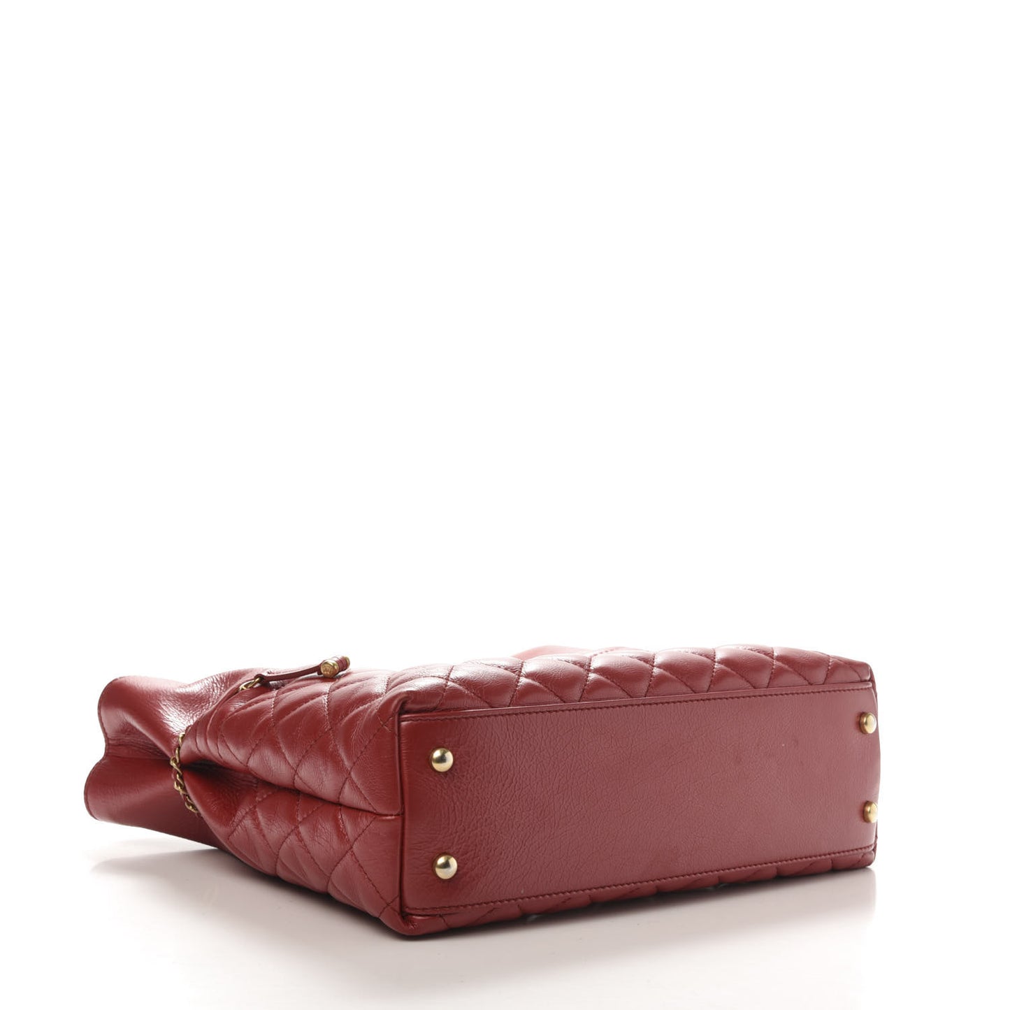 Aged Calfskin Quilted Drawstring Shopping Tote Red