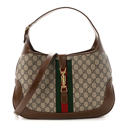 Gucci GG Supreme Monogram Azalea Calfskin Web Medium Jackie 1961 Hobo Beige Ebony Brown Sugar 1 of 10