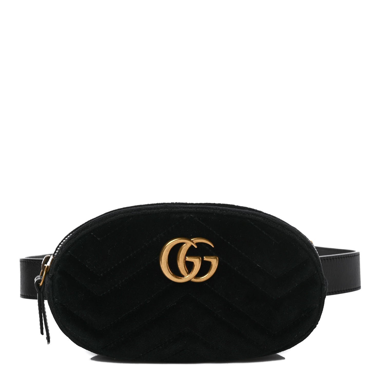 Gucci Velvet Matelasse GG Marmont Belt Bag 85 34 Black 1 of 9