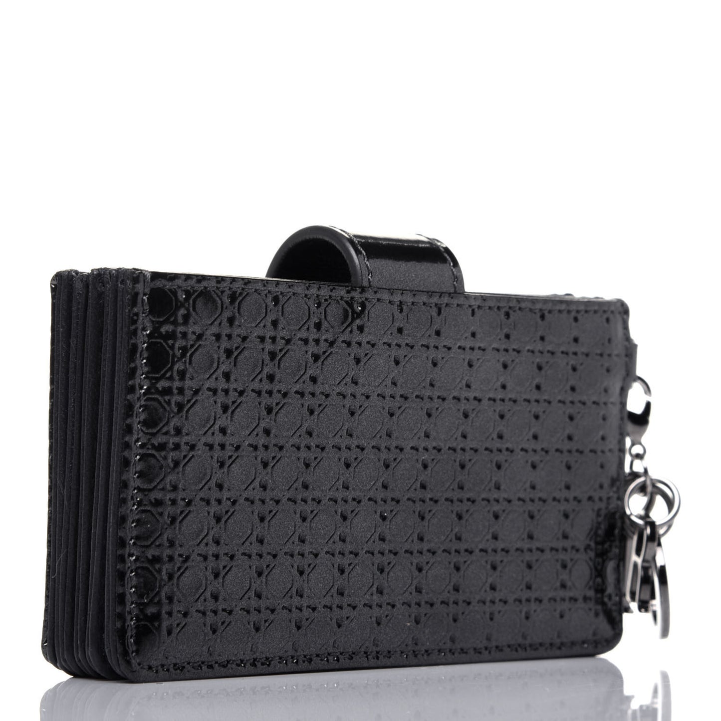 Metallic Patent Micro-Cannage Lady Dior 5-Gusset Card Holder Onyx Black