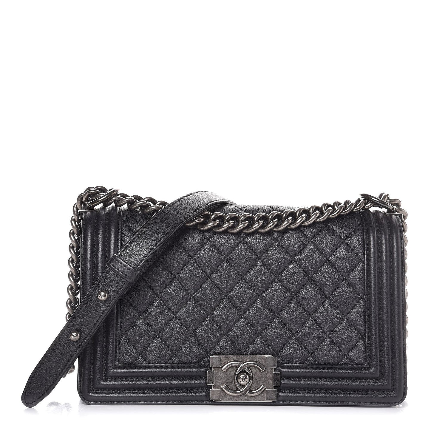 Metallic Calfskin Quilted Medium Boy Flap Black