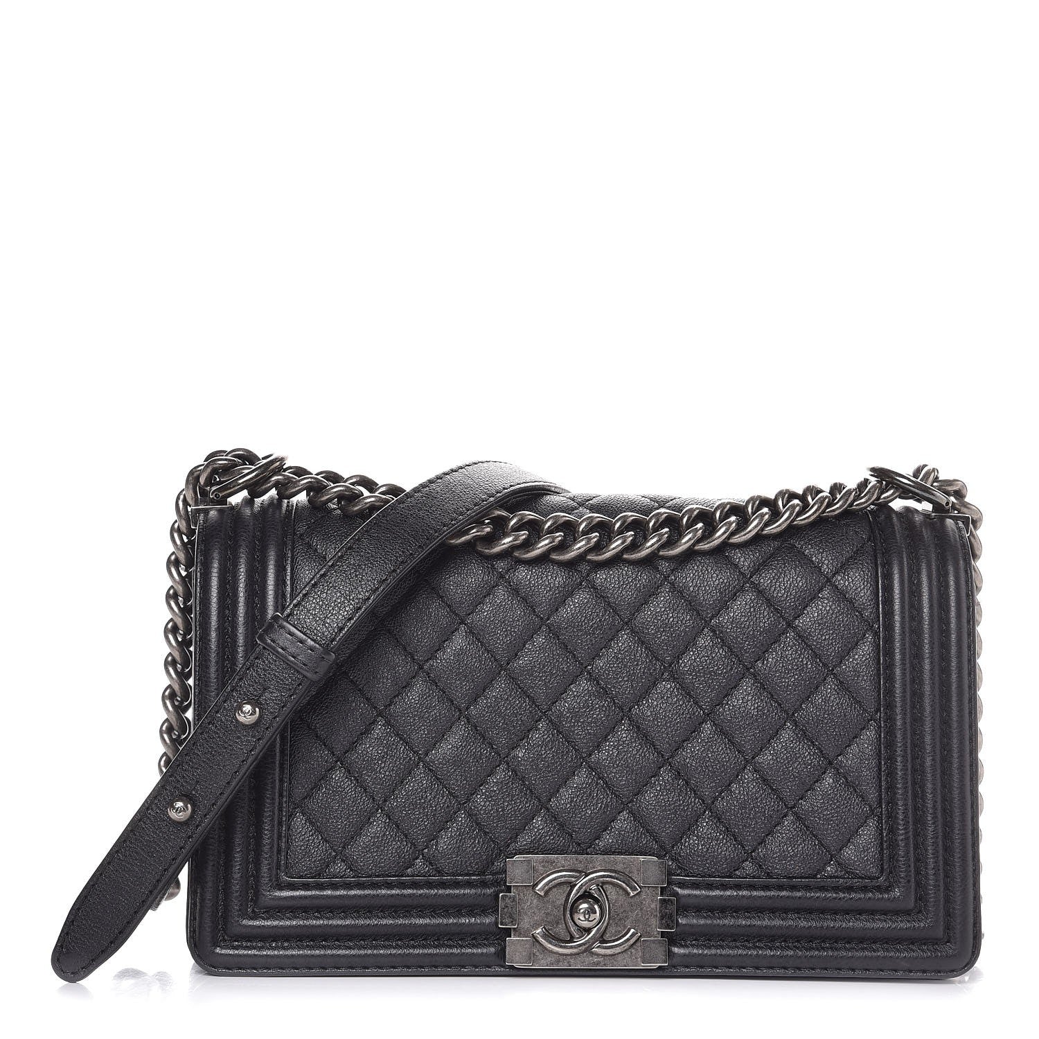 Chanel Metallic Calfskin Quilted Medium Boy Flap Black 1 of 8