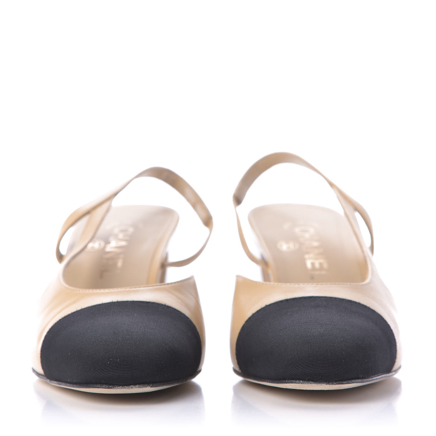 Goatskin Grosgrain Cap Toe CC Slingback Sandals 38 Beige Black