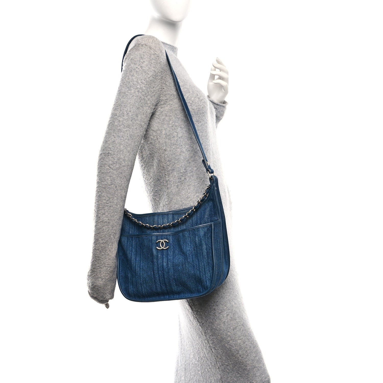 Chanel Denim Quilted Jungle Stroll Hobo Bag Blue 3 of 19