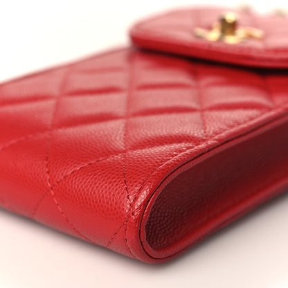 Chanel Caviar Quilted Chain Handle Round Phone Holder Red 10 of 10