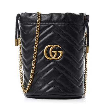 Gucci Calfskin Matelasse Mini GG Marmont 2.0 Bucket Bag Black 1 of 11