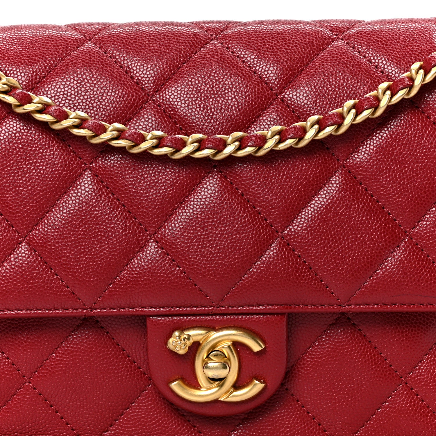 Chanel Caviar Quilted Camellia Chain Around Flap Red 8 of 10