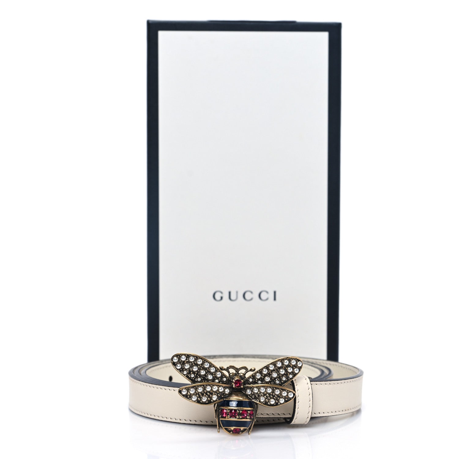 Gucci Calfskin Queen Margaret Bee Belt 100 40 White 4 of 4