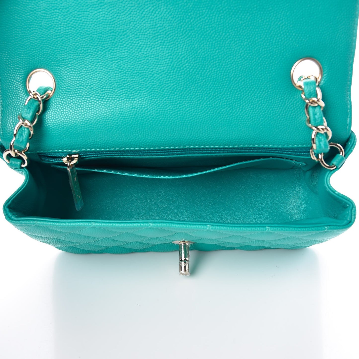 Caviar Quilted Mini Rectangular Flap Turquoise