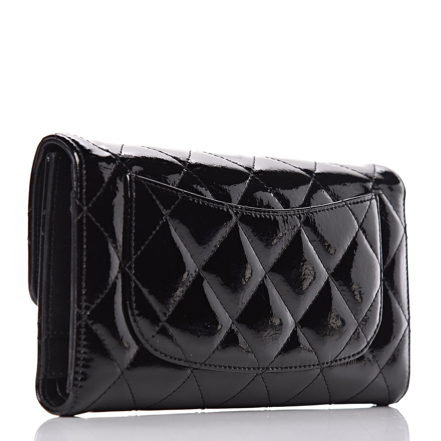 Patent Quilted Large Flap Wallet Black