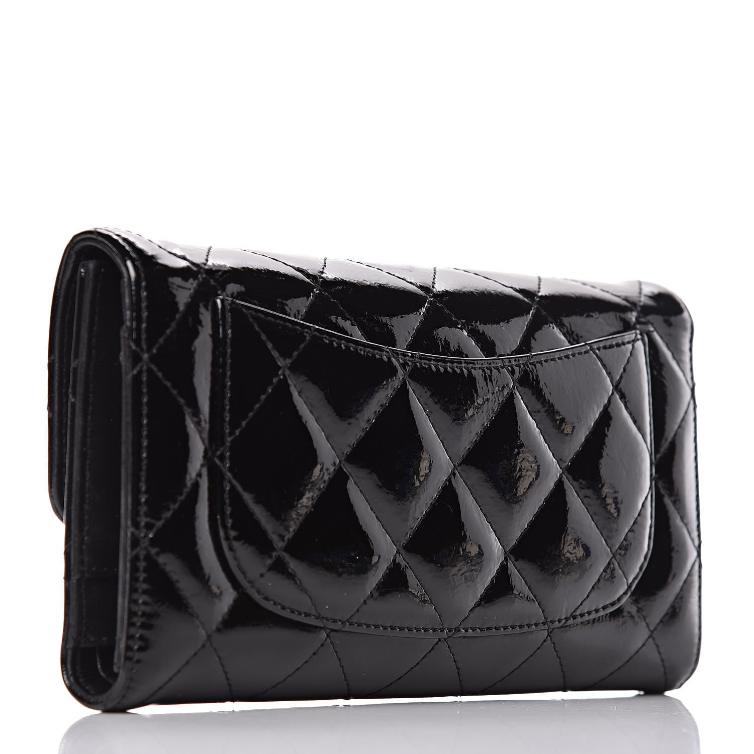 Chanel Patent Quilted Large Flap Wallet Black 3 of 13