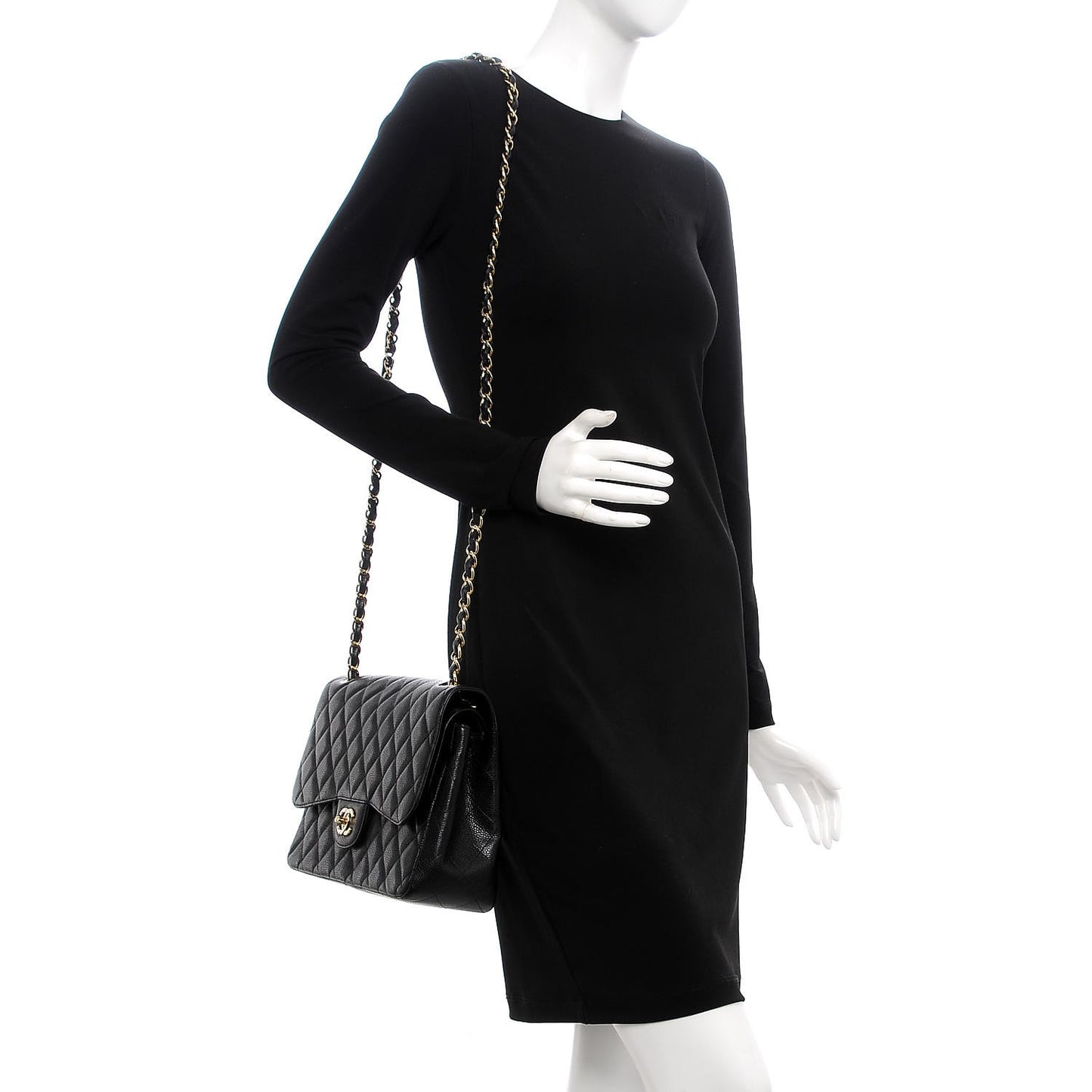 Caviar Quilted Jumbo Double Flap Black
