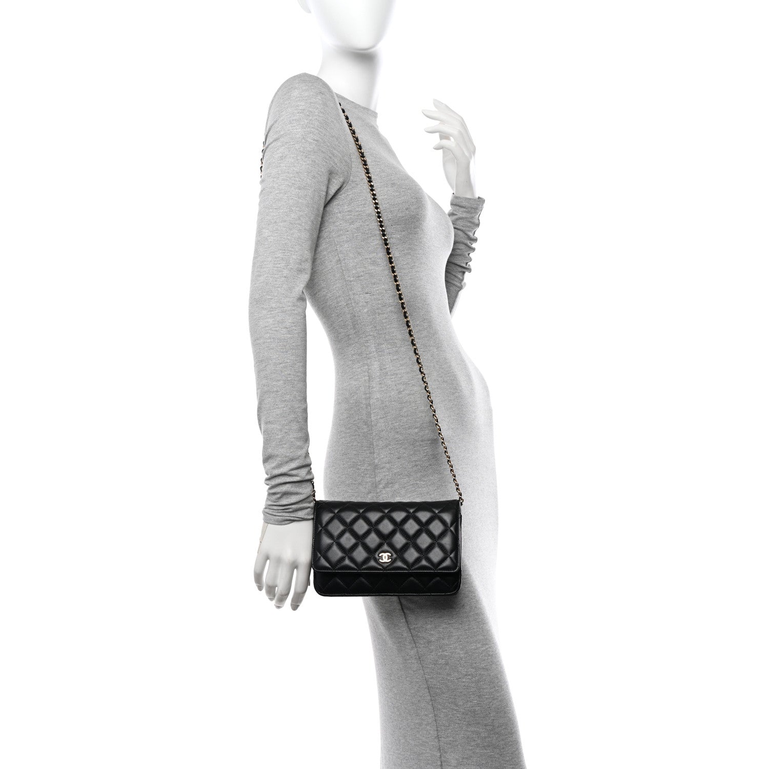 Chanel Lambskin Quilted Wallet On Chain WOC Black 2 of 12