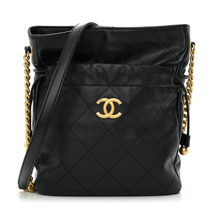 Chanel Calfskin Quilted Drawstring Bucket Bag Black 1 of 15