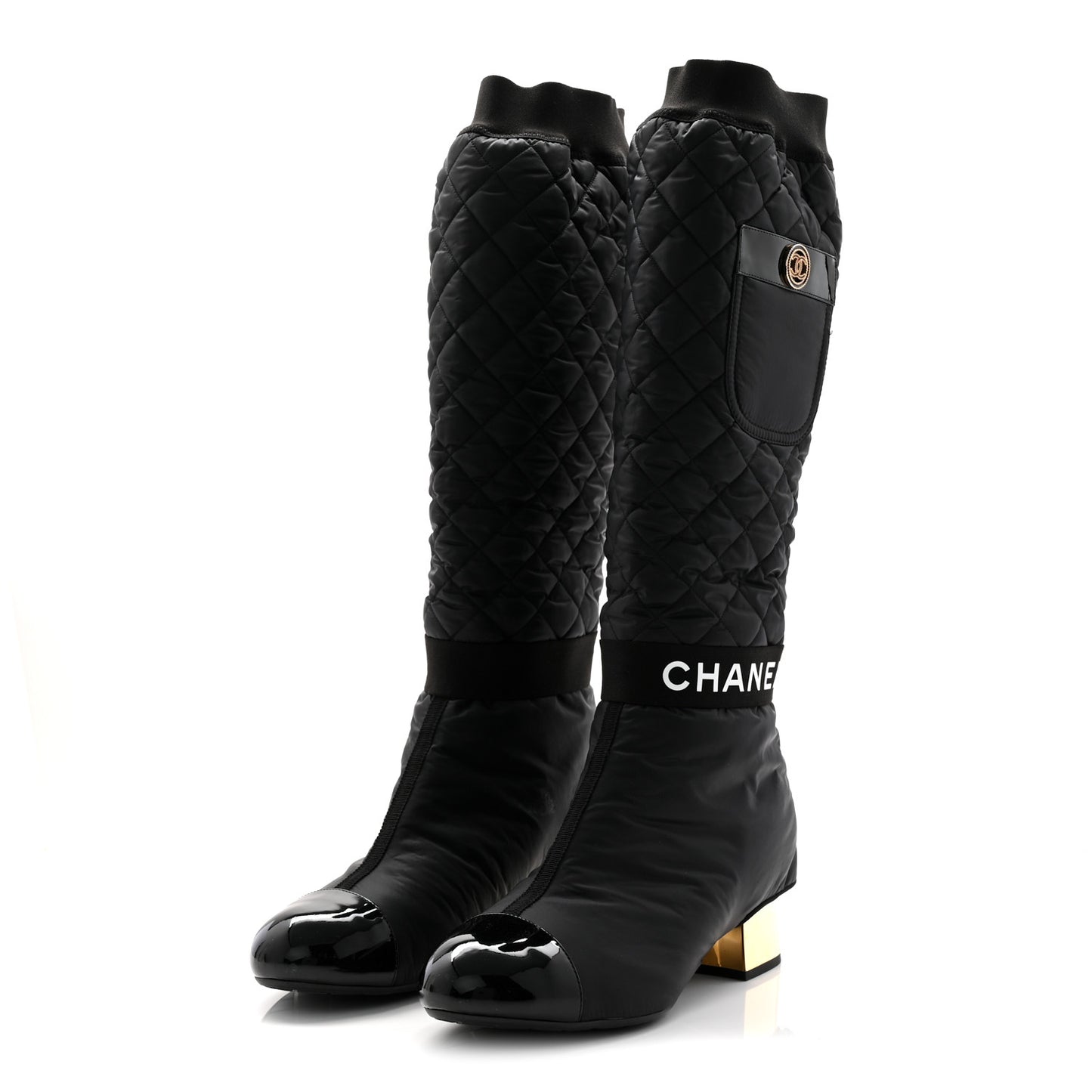 Mixed Fibers Lambskin Patent Calfskin Convertible High Boots 39 Black
