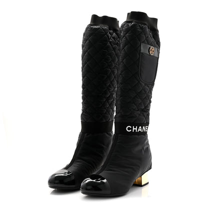 Chanel Mixed Fibers Lambskin Patent Calfskin Convertible High Boots 39 Black 4 of 9
