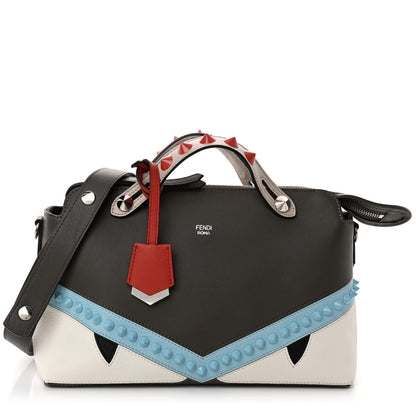 Fendi Vitello Dolce Monster Eyes Inlay Studded Medium By The Way Boston Bag Carbone White Multicolor 1 of 10