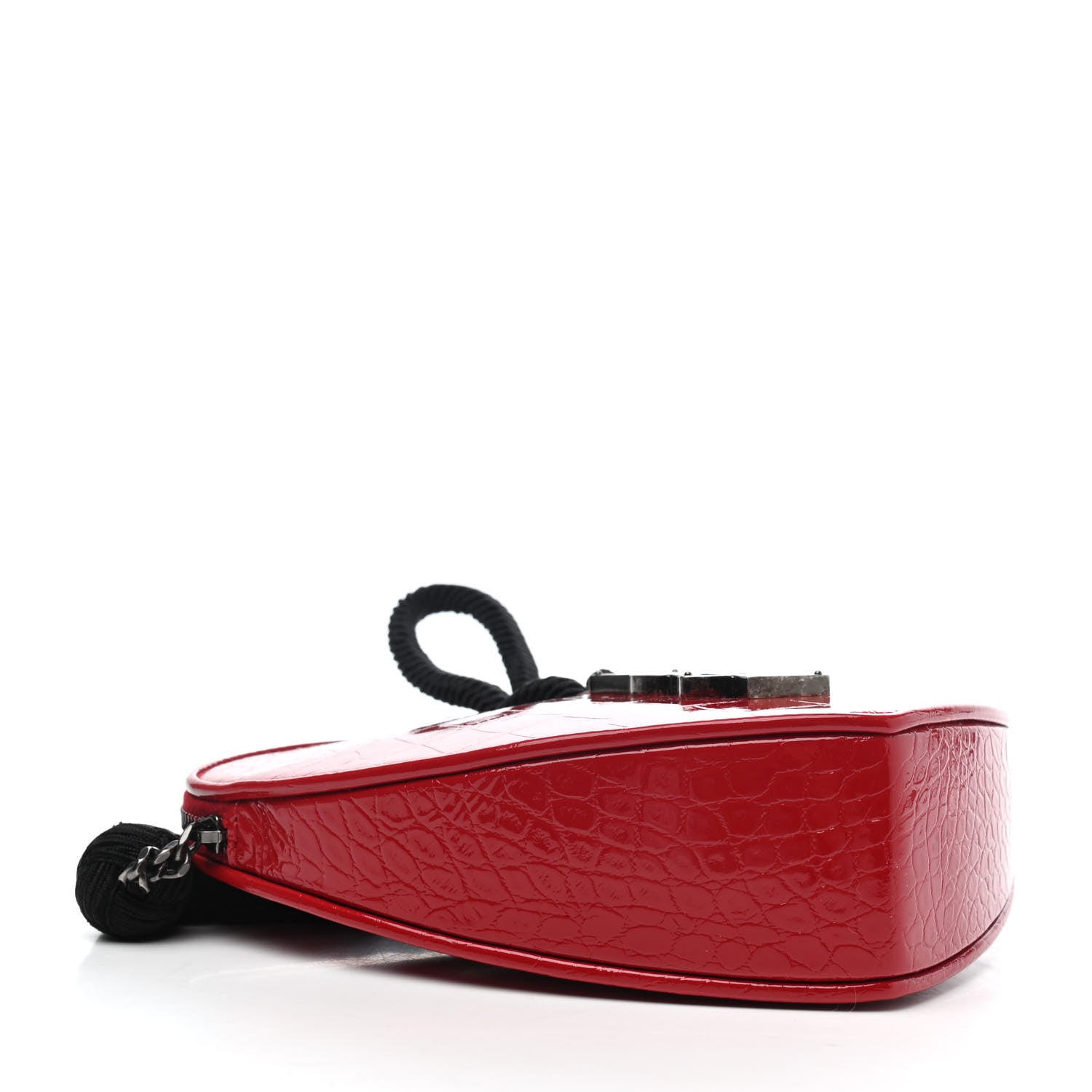 Saint Laurent Patent Crocodile Embossed Sac Coeur Heart Shaped Clutch Red 3 of 4