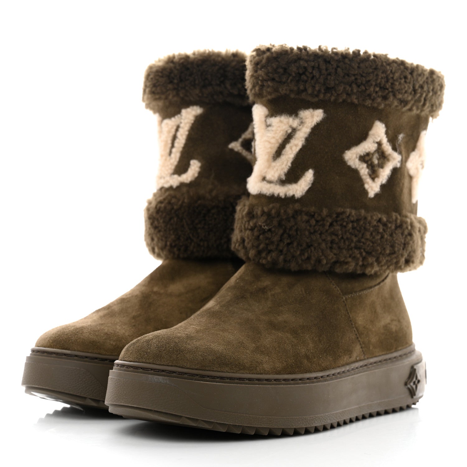 Louis Vuitton Suede Calfskin Shearling Snowdrop Flat Ankle Boot 38.5 Khaki 3 of 8