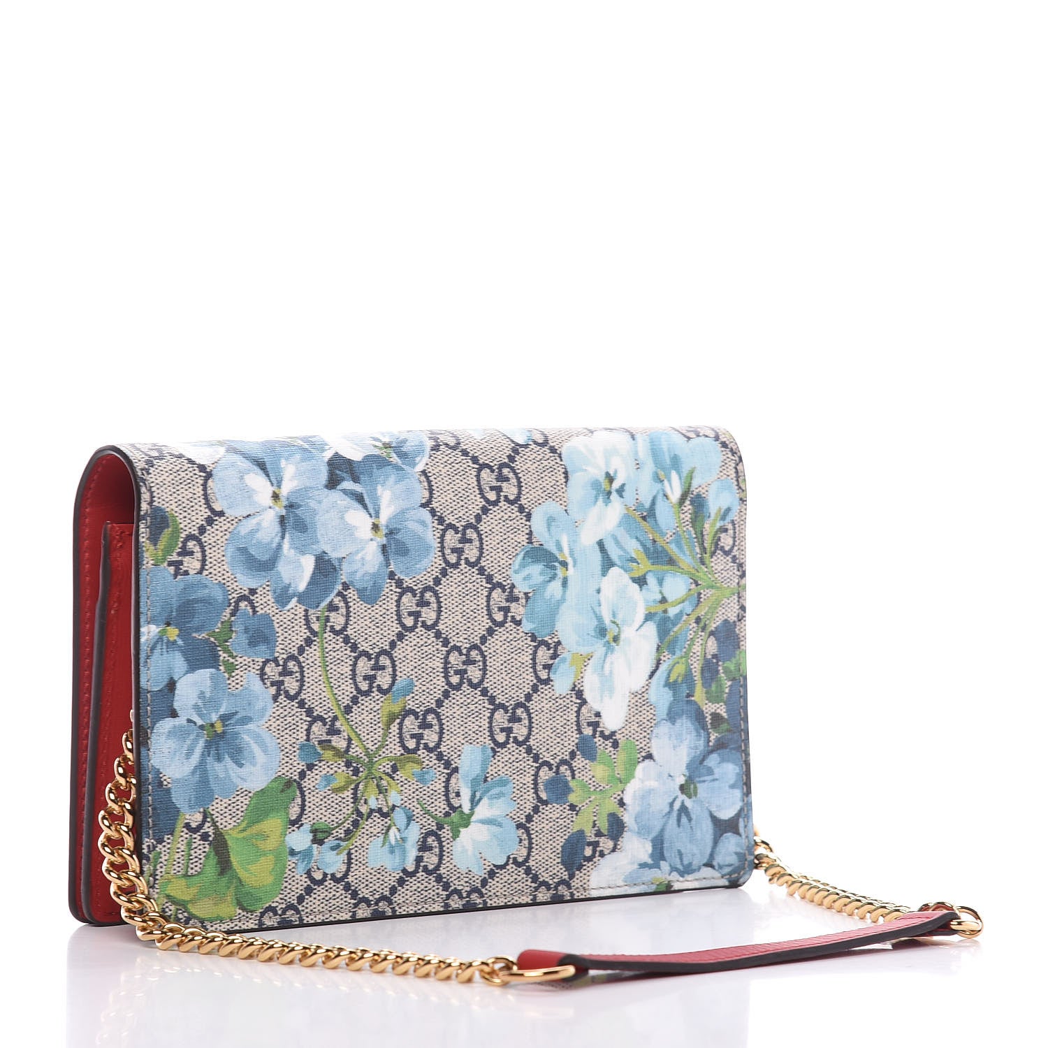 Gucci GG Supreme Monogram Blooms Chain Wallet Blue 3 of 9