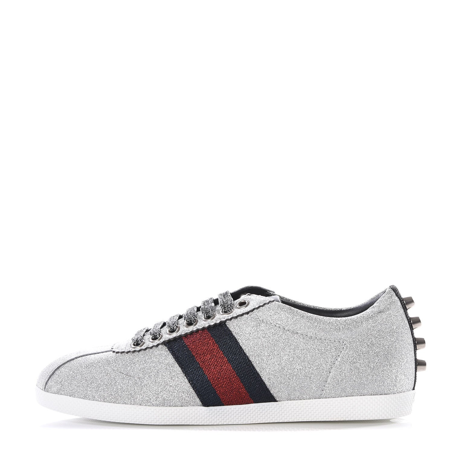 Gucci Glitter Fabric Studded Web Sneakers 37.5 Silver 1 of 9