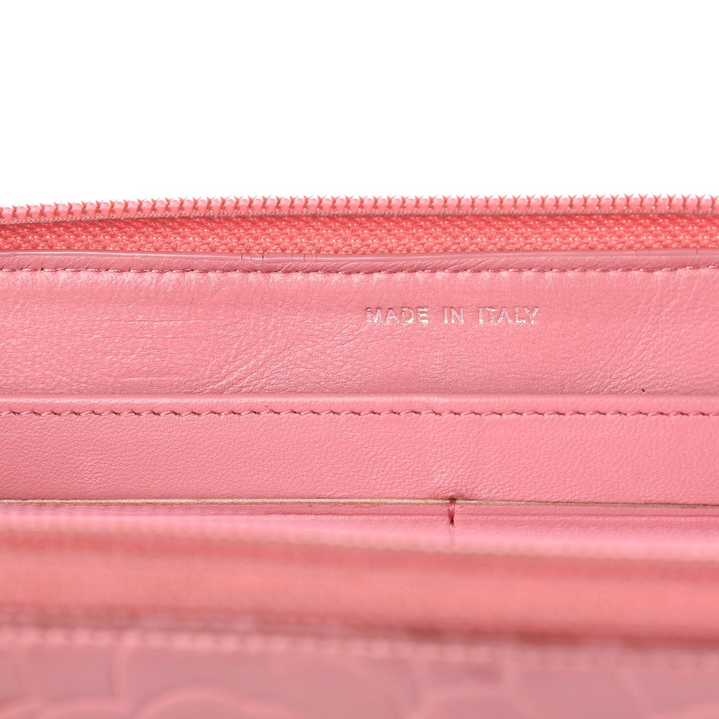 Lambskin Camellia Embossed Zip Around Large Gusset Wallet Pink
