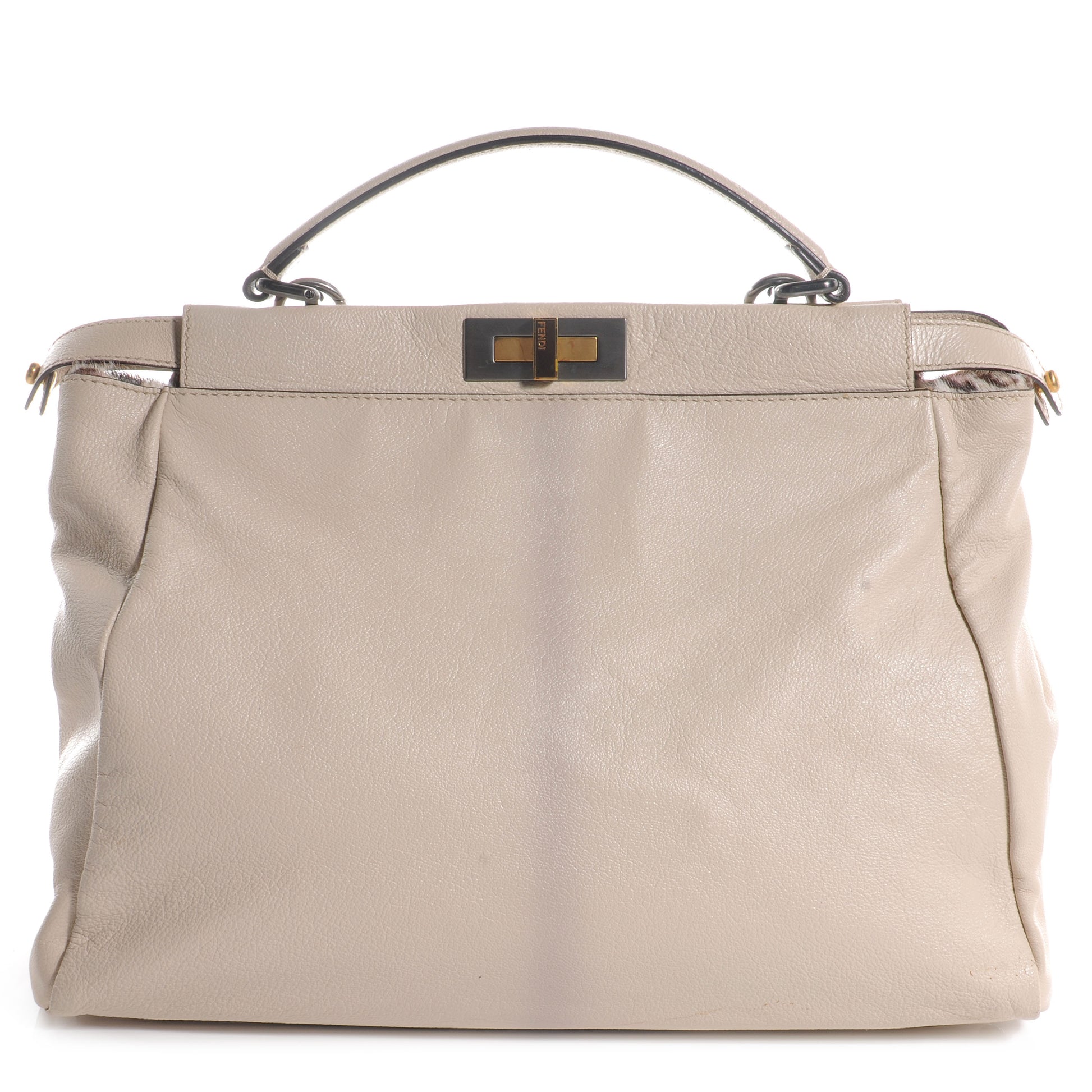 Fendi Goatskin Calf Hair Leopard Print Large Peekaboo Iconic Satchel Beige 1 of 11
