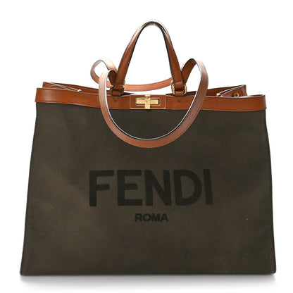 Fendi Canvas Vitello King Logo Embroidered Large Peekaboo X-Tote Amazzonia Cuoio 1 of 7