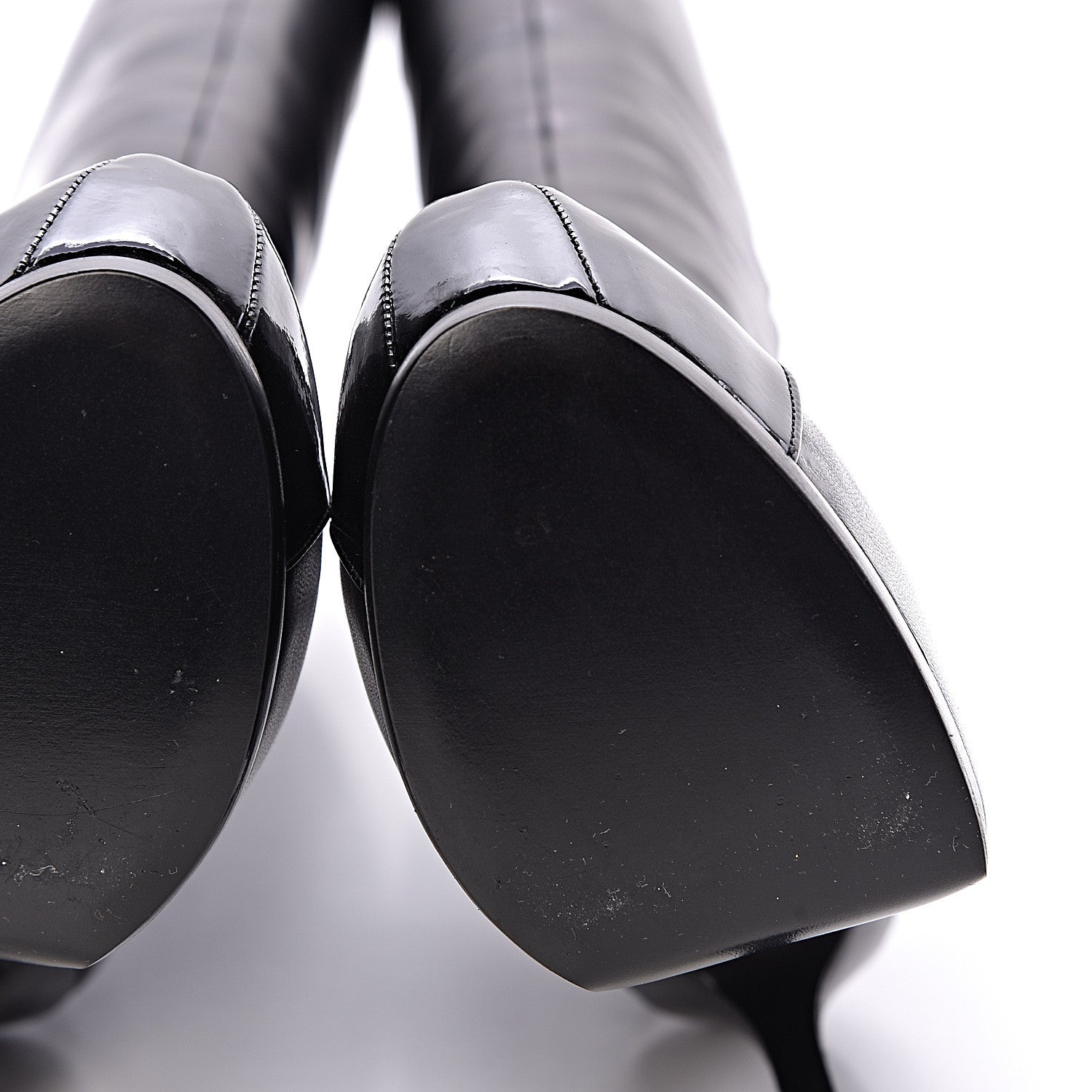 Saint Laurent Nappa Vernice Cap Toe Platform Knee High Boots 37 Black 11 of 12