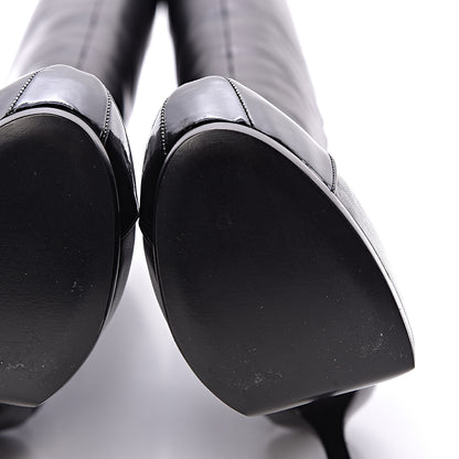 Saint Laurent Nappa Vernice Cap Toe Platform Knee High Boots 37 Black 11 of 12
